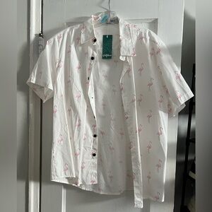 VATPAVE SHORT SLEEVE BUTTON FRONT FLAMINGO SHIRT